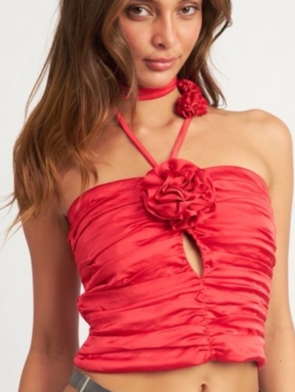 JLUXLABEL Berry 🍒ROSETTE🌹 Strapless Red Ruched Top - Picture 2 of 7